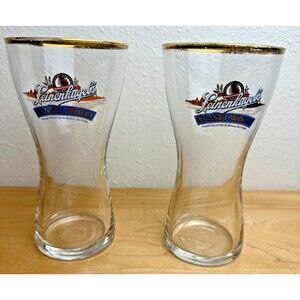 Vintage Leinenkugel's Sunset Wheat Pilsner Beer Glass, Set of 2, Gold Rim 14oz.
